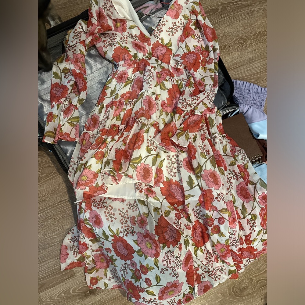 Steve Madden Sol Vintage Rose High Low Long Sleeve Dress Size Small